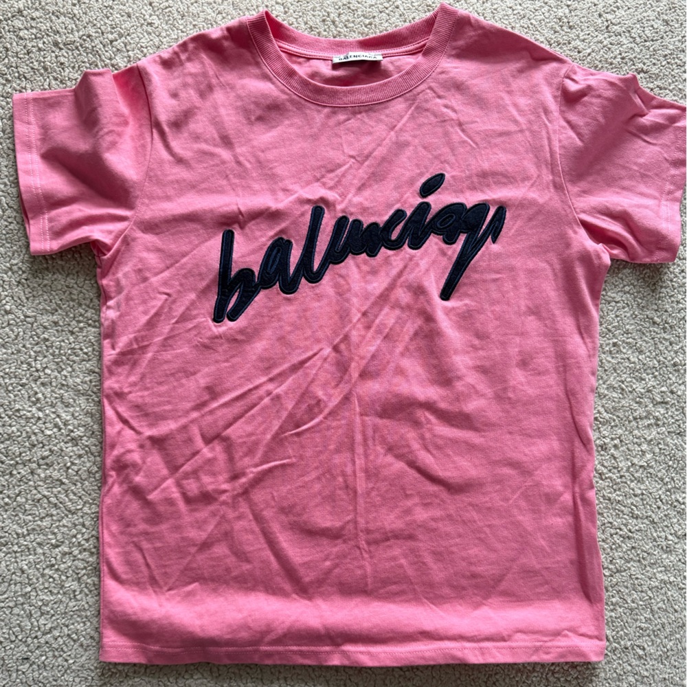 Balenciaga Pink Short Sleeve Tee with Bold Graphic